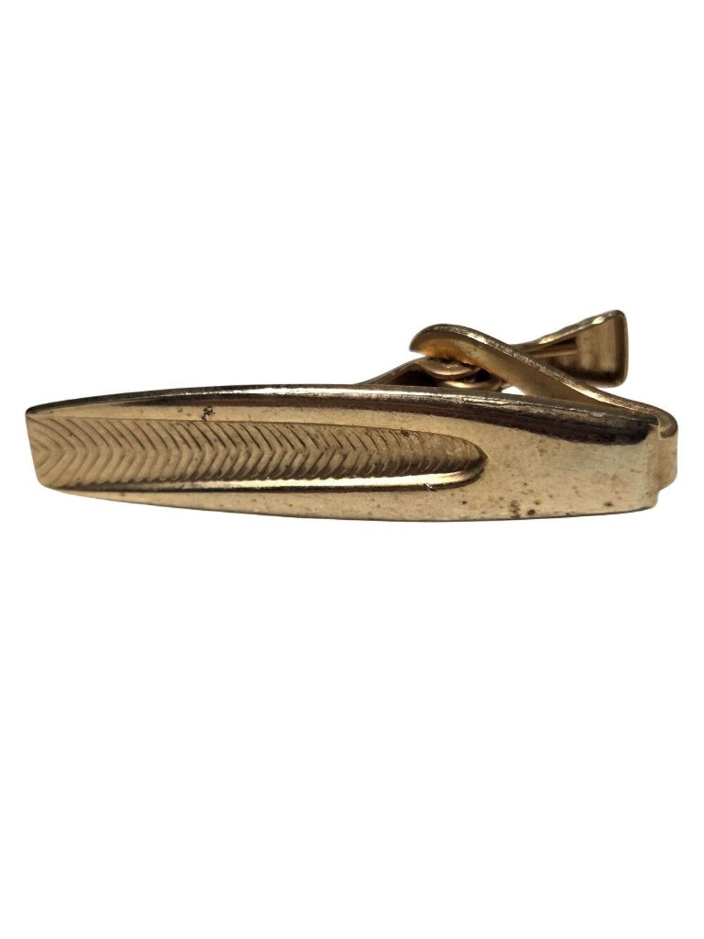 Vintage Gold Tone Tie Clip Engraved Chevron Design Men Fashion Jewelry Accessory
